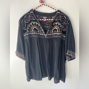 Johnny Was Silk Embroidered Top
